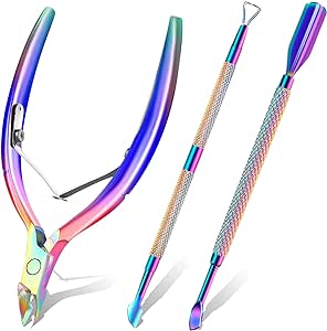 Cuticle Trimmer with Cuticle Pusher and Scissors, Cuticle Remover Professional Durable Pedicure Manicure Tools, Stainless Steel Cuticle Nipper Cutter Clipper Nail Tools (Colored)