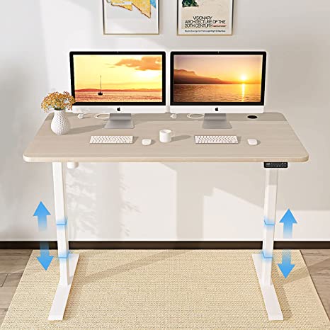 MAIDeSITe Electric Height Adjustable Standing Desk, 3 Stage Legs Stand up Desk,48 x 24 Inches Whole Board, Ergonomic Memory Controller (White Frame  Oak Top)