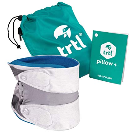 Trtl Pillow Plus, Travel Pillow - Fully Adjustable Neck Pillow for Airplane Travel, Bus and Rail. Blue