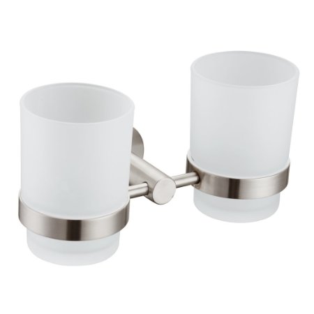 Angle Simple GB7607 Bathroom Double Tumbler Holders Wall-mounted Toothbrush Holder, Brushed Steel