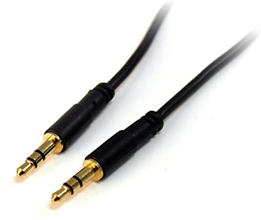 StarTech.com 15 ft. (4.6 m) 3.5mm Audio Cable - 3.5mm Slim Audio Cable - Gold Plated Connectors - Male/Male - Aux Cable (MU15MMS), Black