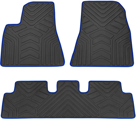 San Auto Car Floor Mats Custom Fit for Tesla Model 3 2017 2018 2019 2020 Black Navy Blue Rubber Car Floor Liners Set All Weather Protection Heavy Duty Odorless