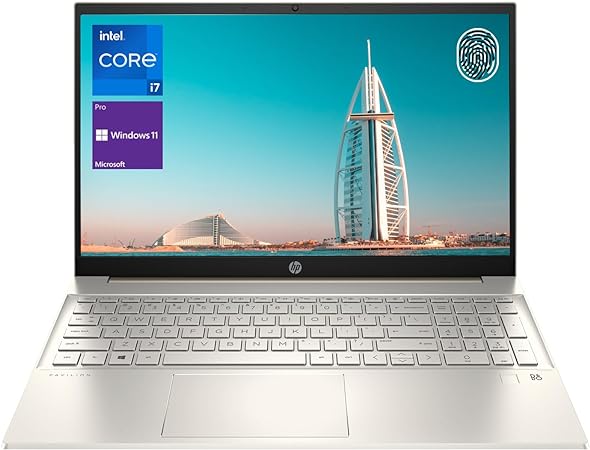 HP Pavilion Laptop, 15.6” FHD Display, Intel Core i7-1355U Processor, 32GB RAM, 1TB SSD, Backlit Keyboard, Numeric Keypad, Fingerprint Reader, Wi-Fi 6, HDMI, Windows 11 Pro, Gold