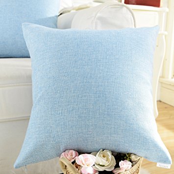 Home Brilliant Spring Decoration Lined Linen Square Throw Pillowcase Cushion Cover for Sofa, Light Blue, 18 x 18