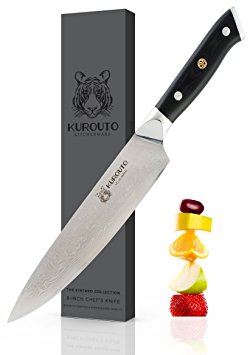Chef's Knife 8 Inch- Highest Quality Japanese VG10 Super Steel With 67 Layers of Stainless Steel Clading- Razor Sharp & Unparalleled Edge Retention- Lifesharp Guarantee-Kurouto Kitchenware