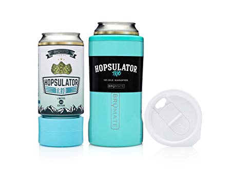 BrüMate HOPSULATOR TRíO 3-in-1 Stainless Steel Insulated Can Cooler, Works With 12 Oz, 16 Oz Cans And As A Pint Glass (Tiffany Blue)