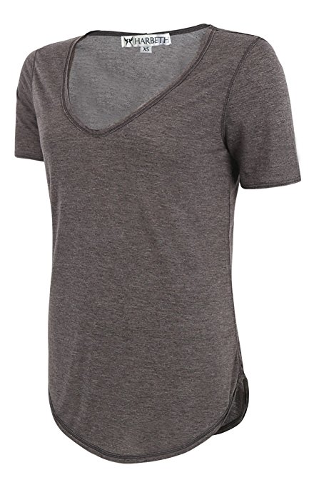 HARBETH Women's Basic Fitted Soft Breathable Short Sleeve Deep V Neck T Shirt
