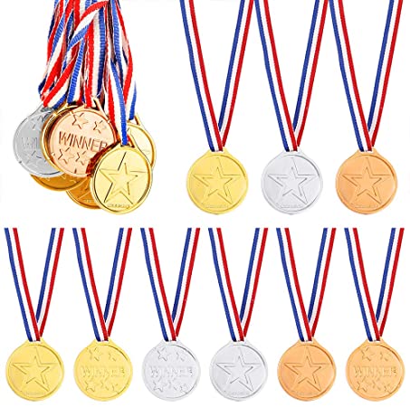 Pllieay 24 Pieces Winner Medals Gold Silver and Bronze Medals for Party Decorations and Awards