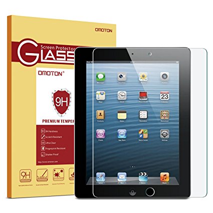 OMOTON iPad 2/3/4 Glass Screen Protector - Tempered Glass with [2.5D Round Edge] [9H Hardness] [Crystal Clear] [Scratch Resist] [No-Bubble]