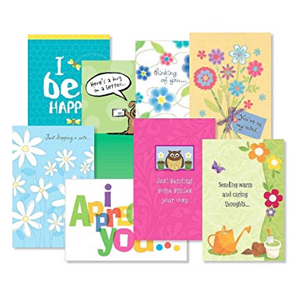 Thinking of You Greeting Cards Value Pack - Set of 16 (8 Designs) Large 5" x 7" Cards, Sentiments Inside, Friendship Cards