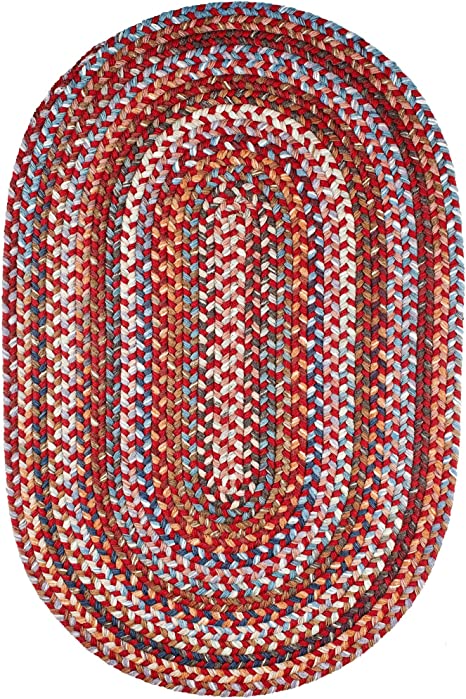 Super Area Rugs Tribeca Premium Wool Braided Rug Red, Blue, Mauve, 2' X 3' Oval