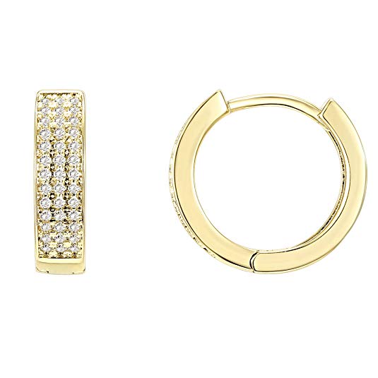 PAVOI 14K Gold Plated Sterling Silver Post Cubic Zirconia Cuff Earrings Huggie Stud