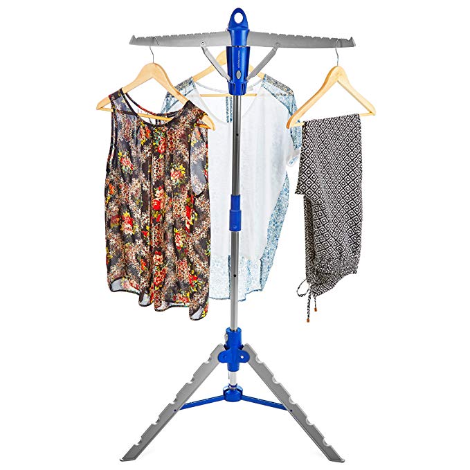 Andrew James Clothes Airer | Indoor Portable Metal Freestanding Clothes Rail with 3 Arms & Space for 30 Hangers | Folds Flat for Storage