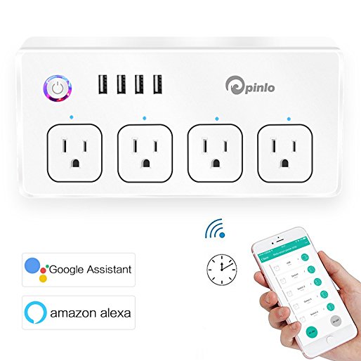 Smart Power Strip, Wifi Surge Protector, Voice Control with Alexa & Google Home, 4 AC Outlets 4 USB Port with 5-Foot Cord, App Control Appliances, Individual Control, Timing Schedule, No Hub Required