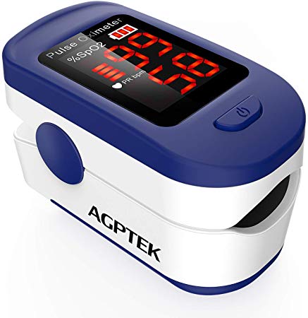 AGPTEK Fingertip Pulse Oximeter, Blood Oxygen Saturation Monitor for Adults and Children, SpO2 Monitor with LED Screen, Carrying Case, Batteries and Lanyard