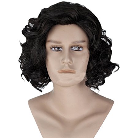 Angelaicos Men's Curly Fluffy Cool Nautral Looking Party Halloween Cosplay Costume Wigs Short Black