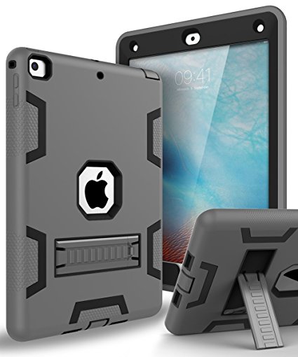 The New iPad 2017,iPad 9.7 Case,Topsky Three Layer Armor Defender Full Body Protective Case Cover For Apple iPad 9.7 (2017 Release),Grey/Black