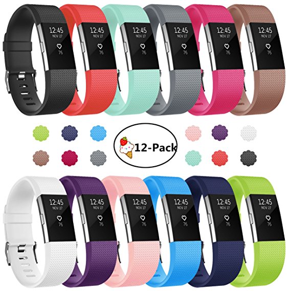 Soulen Fitbit Charge 2 Bands, Soft Accessory Replacement Wristband Strap Large Small Band Available in Varied Colors with Secure Metal Clasp for Fitbit Charge 2