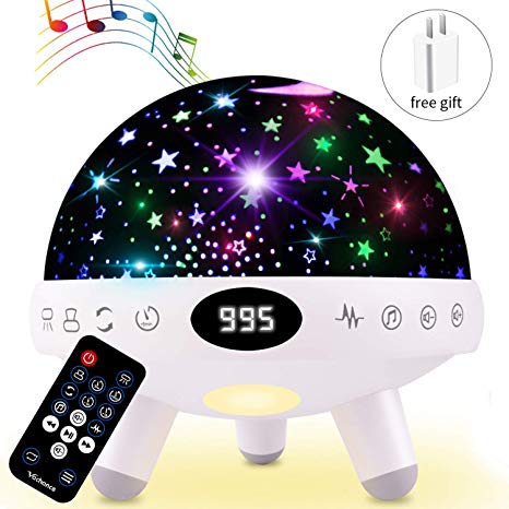 Night Light for Kids Star Projector with Music White Noise Sound Machine Baby Sleep Soother Nursery Bedside Lamp 9 Natural Sounds 20 Lullabies Remote Control Adapter Timer