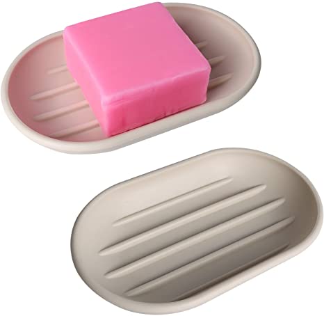 Topsky 2 Pack Soap Dishes Shower, Plastic Soap Holder, Soap Tray, Soap Savers Case for Bathroom Kitchen Sink, Easy to Clean, Stop Soap Soggy (Oval Apricot)