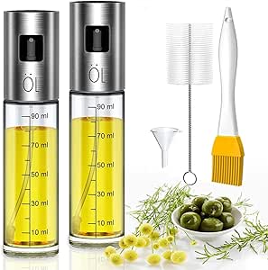 Oil Sprayer for Cooking, 2pcs Olive Oil Spray Bottle for Kitchen 100ml Glass Olive Oil Sprayer Mister Oil Vinegar Spritzer Sprayer Glass Bottles for Barbecue