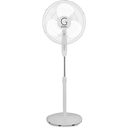 Genesis 16 Inch Standing Fan, Adjustable Height, Oscillating, White