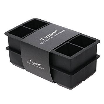 Ticent Ice Cube Trays - Large 2 inch Square Silicone Ice Cube Mould for Whiskey Cocktails, Pack of 2 (Black)
