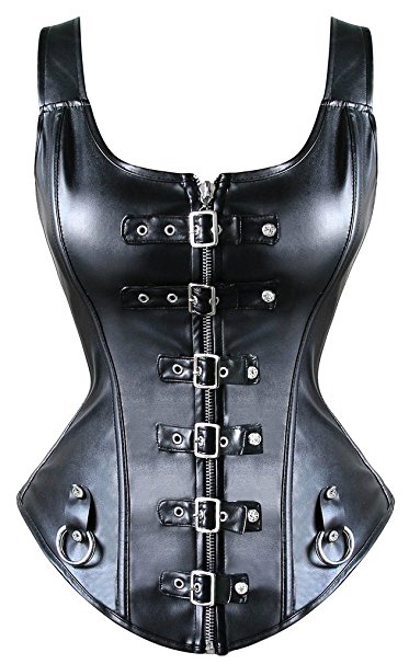 YIANNA Steampunk Punk Rock Faux Leather Buckle-up Corset Bustier Basque Top