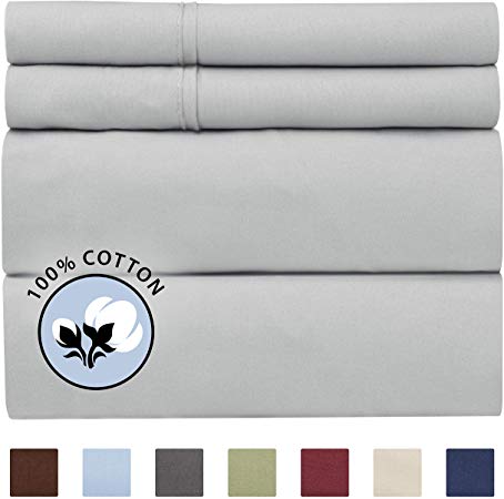 100% Cotton Cal King Sheets Light Grey (4pc) Silky Smooth, Cooling 400 Thread Count Long Staple Combed Cotton Cal King Sheet Set – 400TC High Thread Count Cal King Sheets - Cal King Bed Sheets