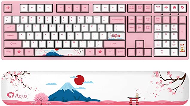 Akko World Tour Tokyo Keyboard and Wrist Rest Set, 108-Key Mechanical Gaming Keyboard with OEM Profiled PBT Keyboards (Akko 2nd Gen Orange Tactile Switch)