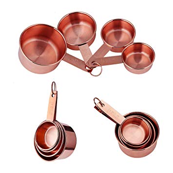 Premium heavy gauge Copper Measuring Cups Set, 4 pieces – Nesting Copper Plated Stainless Steel Heavy Duty Measurement Cups For Dry & Liquid Ingredients - Rustic Kitchen Décor – Lovely Gift idea