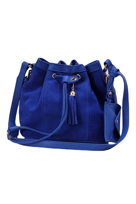 TOOGOO(R)Women Girl Bucket Bag PU Leather Drawstring Crossbody Messenger Shoulder Bag Royal blue