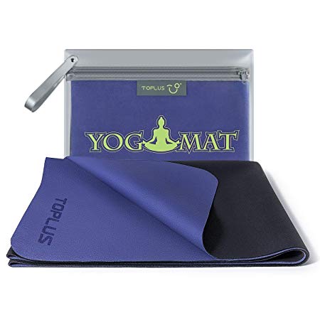 TOPLUS Travel Yoga Mat - Foldable 1/16 Inch Thin Hot Yoga Mat, Sweat Absorbent Anti Slip, High-Grade Natural Suede for Travel, Yoga and Pilates, Coming with Carrying Bag