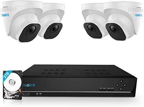 Reolink 8CH 5MP PoE Home Security Camera System, 4 Wired 5MP Outdoor PoE IP Cameras, 5MP 8 Channel NVR Security System w/ 2TB HDD for 24/7 Recording (4 pcs 5MP Dome Cameras)