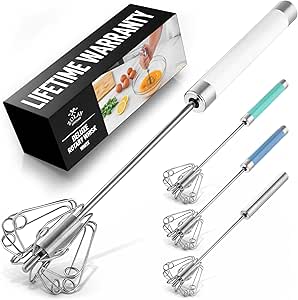 Zulay Kitchen Egg Beater Whisk - Push Whisk for Cooking - Egg Whisk Mixer, Hand Mixer Manual, Automatic Whisk Cooking Tool - Hand Whisk for Kitchen Baking - Mini Whisk, Small Whisks for Cooking