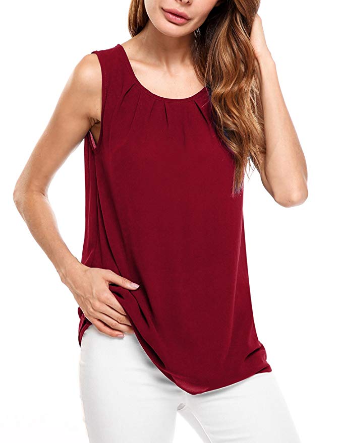 Beyove Womens Shell Tops Sleeveless Blouse Keyhole Chiffon Layered Tank Top