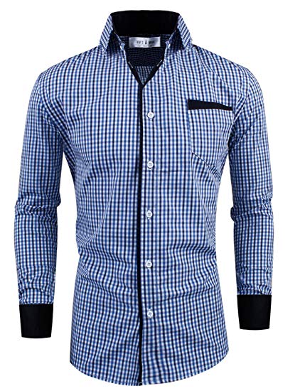 Tom's Ware Mens Premium Slim Fit Checkered Plaid Cotton Longsleeve Shirt