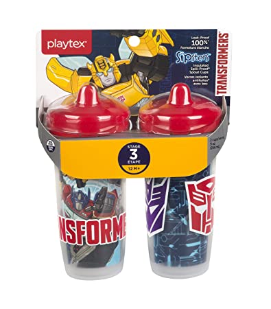 Playtex Sipsters Stage 3 Transformers Insulated Spout Sippy Cup, 9 Ounce, 2 Count