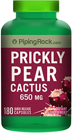 Piping Rock Prickly Pear Nopal Cactus 650 mg 180 Quick Release Capsules Opuntia ficus-indica Dietary Supplement
