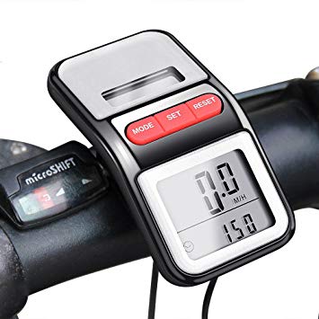 BOMEON Bike Speedometer Multifunction LCD Solar Power Bicycle Pedometer Odometer -Black