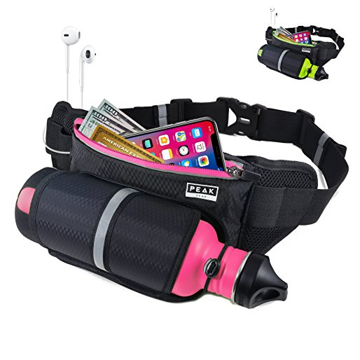 Running Belt with Water Bottle Holder – Use as Waist Pouch or Sports Fanny Pack for Jogging, Walking Hiking or Cycling. Fits any water or sports drink bottle