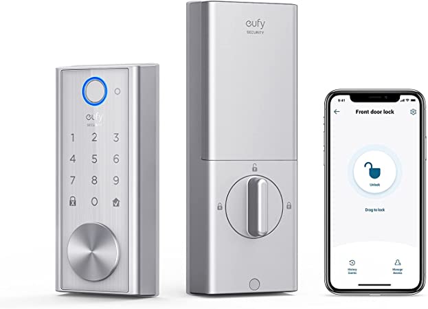 eufy Security Smart Lock Touch & Wi-Fi, Fingerprint Scan, Keyless Entry Door Lock, Smart Wi-Fi Lock, Bluetooth Electronic Deadbolt, Touchscreen Keypad, BHMA Certified, IP65 Weatherproof, Silver Color