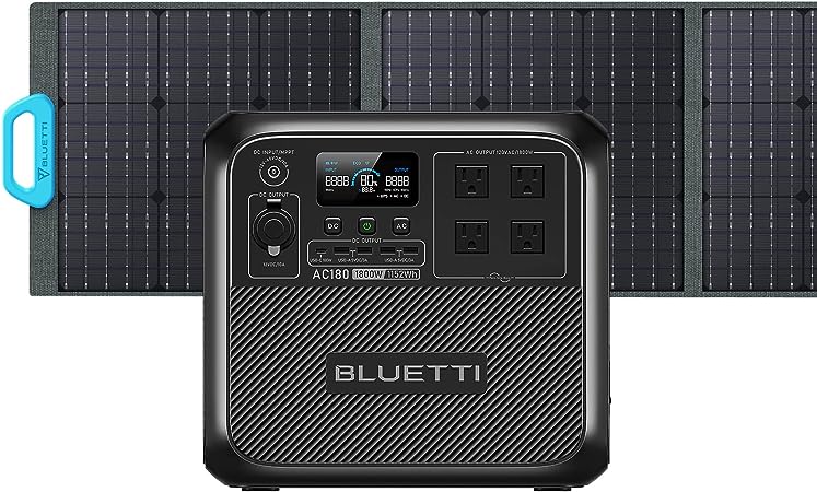 BLUETTI Solar Generator AC180 with PV200 Solar Panel Included, 1152Wh Portable Power Station w/ 2 1800W(2700W Surge) AC Outlets, LiFePO4 Emergency Power for Camping, Off-grid, Power Outage