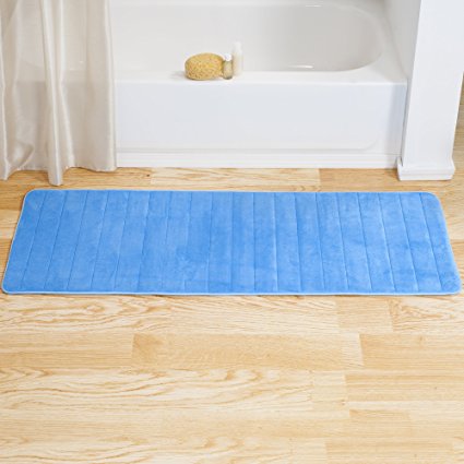 Lavish Home Memory Foam Striped Extra Long Bath Mat, 24 by 60", Blue