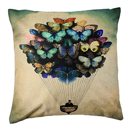 4TH Emotion Colorful Butterfly Balloon Retro Home Decor Design Throw Pillow Cover Pillow Case 18 x 18 Inch Cotton Linen for Sofa (Easter Day Gift)