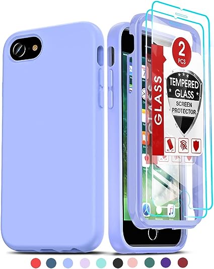 LeYi for iPhone 6S Phone Case: iPhone 6/7/ 8 Case with Screen Protector [2 x Tempered Glass], iPhone 8 Phone Case, Full-Body Shockproof Soft Silicone Protective Phone Case for iPhone 6S/ 6, Violet