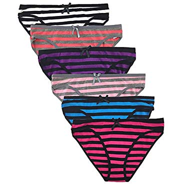 Nabtos Cotton Women's Panties Bikini Underwear Stripes Women's Panties (Pack of 6)