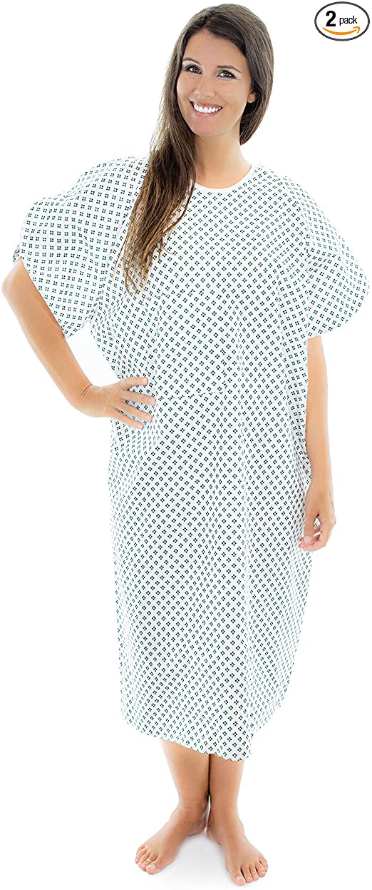 Personal Touch Unisex Hospital Patient Gown Metal Snap IV Sleeves with Telemetry Pocket - Blue & Teal Diamonds Print - One Size Pack of 2