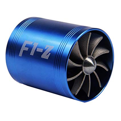 Sikiwind F1-Z Double Supercharger Turbine Turbo charger Air Intake Fuel Saver Fan by for Air Intake Hose Diameter 2.5" ~ 2.875"