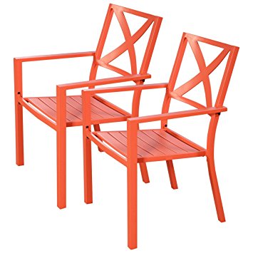 Giantex 2 Pcs Orange Outdoor Patio Chair Slat Seat Furniture Porch Garden With Armrest